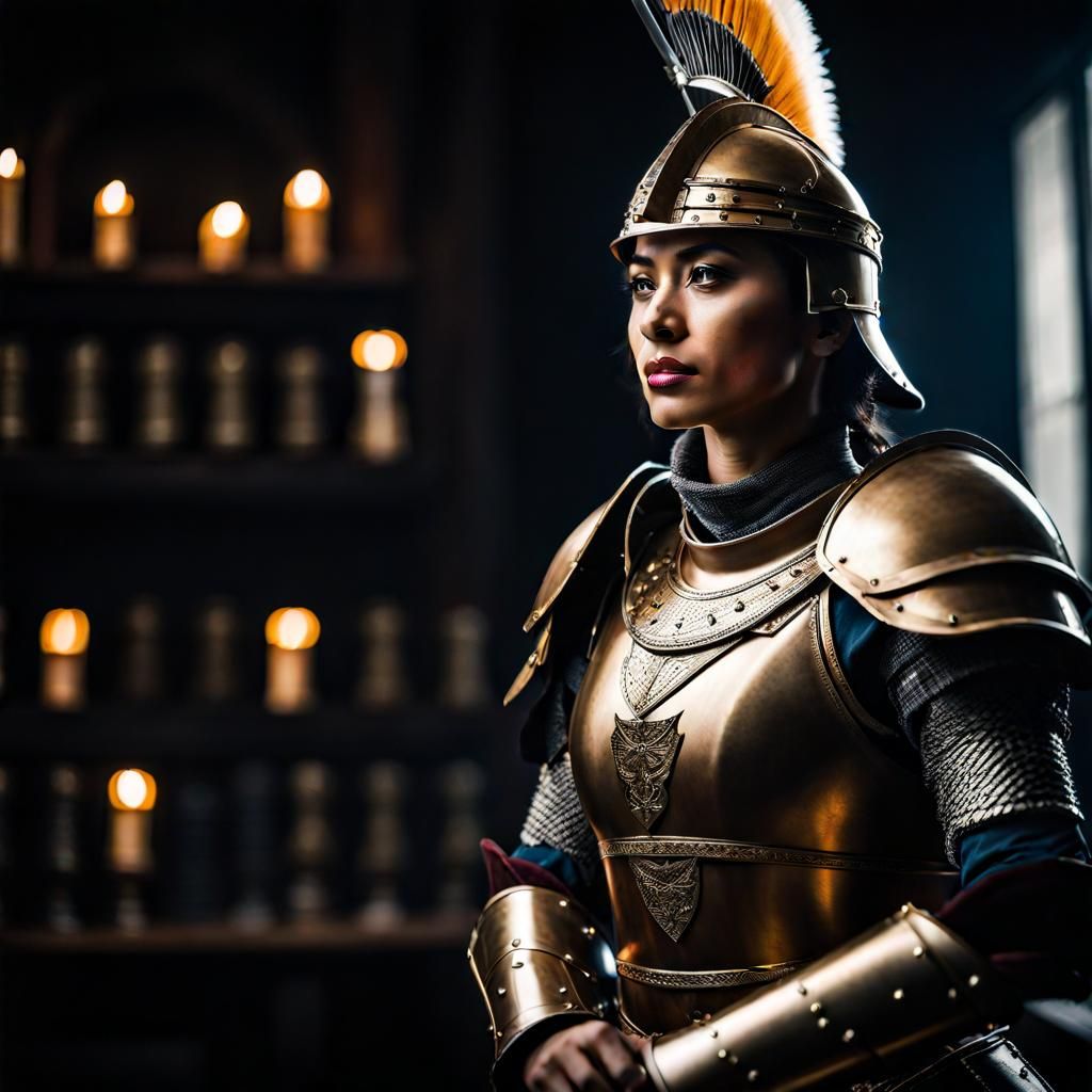Beautiful Armored Warrior in Dramatic Cinematic Lighting