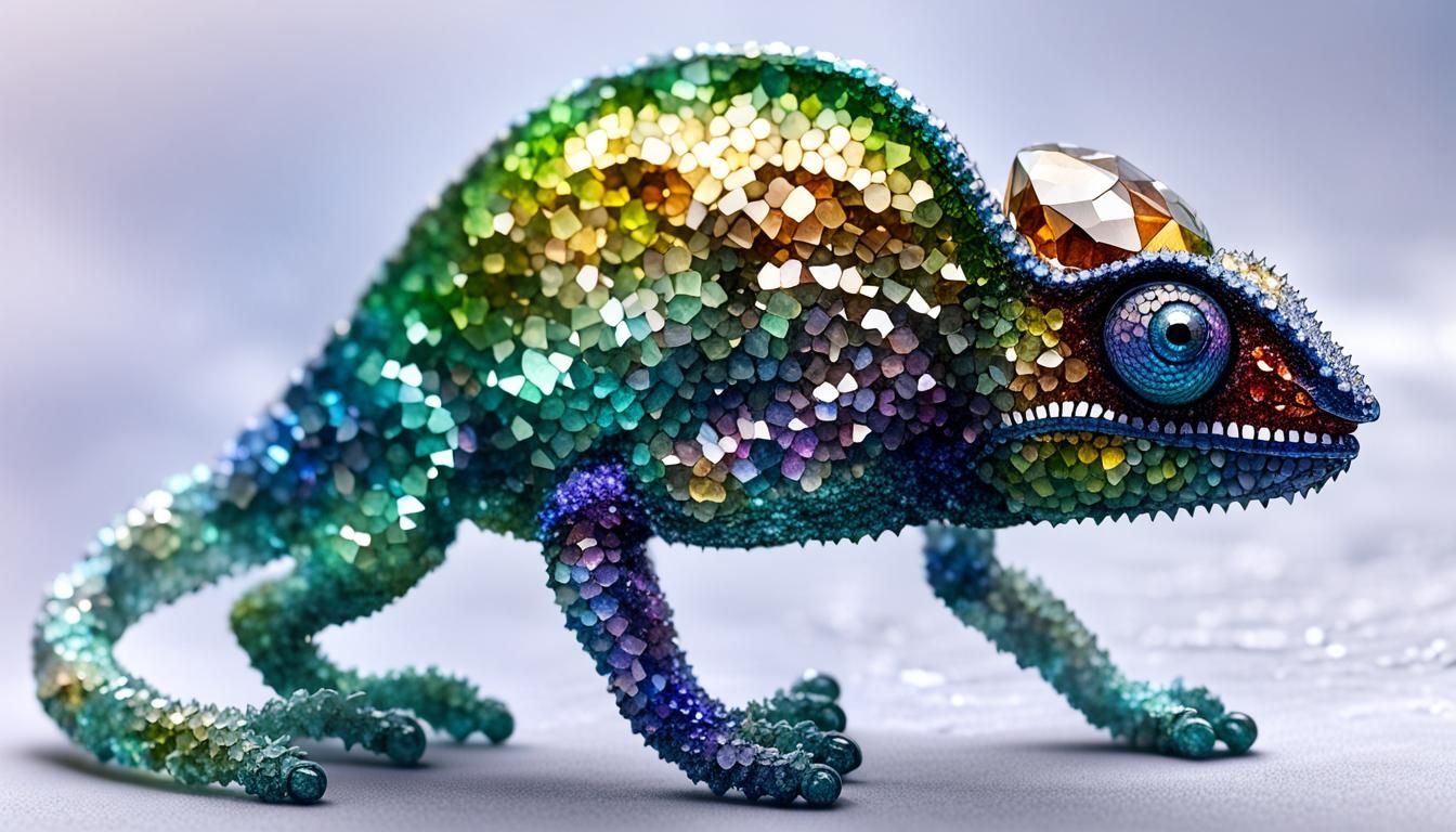 Crystal Chameleon Camouflaged in Gemstone Environment