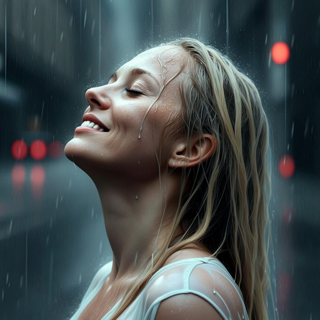 Serenity in the Rain, in a Cyberpunk Aesthetic