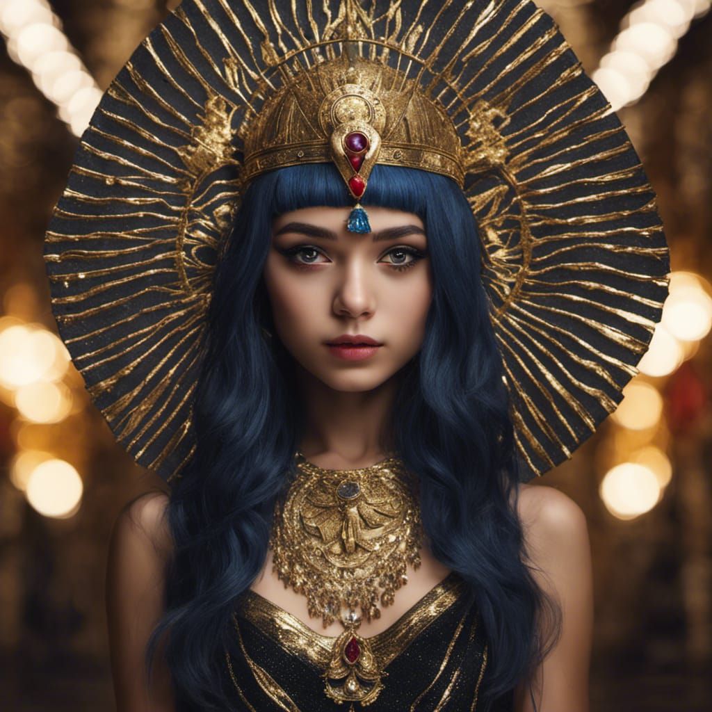 Egyptian Teen Queen in Golden Temple, Ultra-Realistic