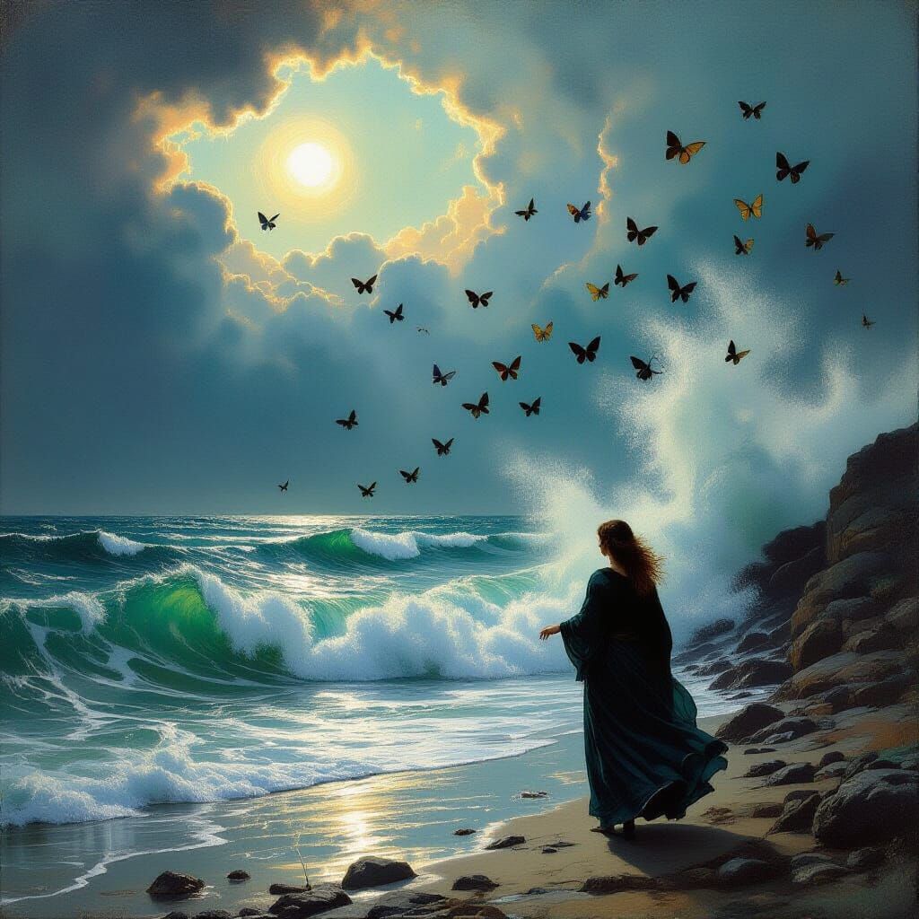 Massive Butterfly Tsunami Arrives Ashore in Oil Painting Sty...