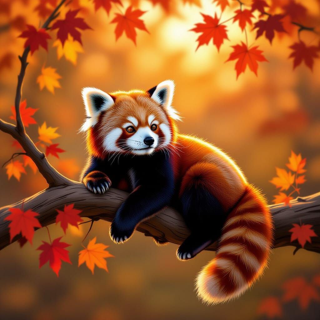 Red Panda in Autumn Forest with Magical Glow