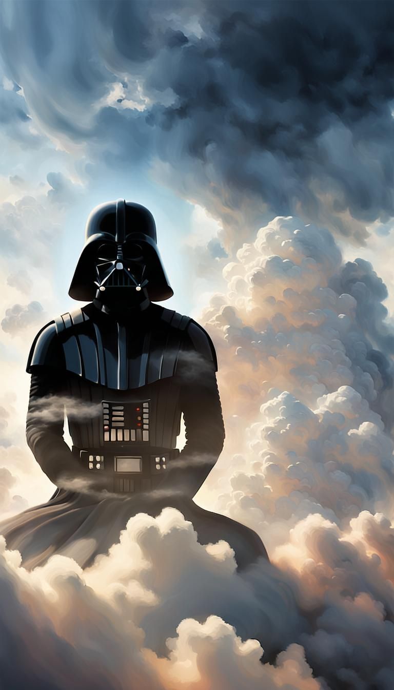 Darth Vader Yoga in Ethereal Oil Painting Style
