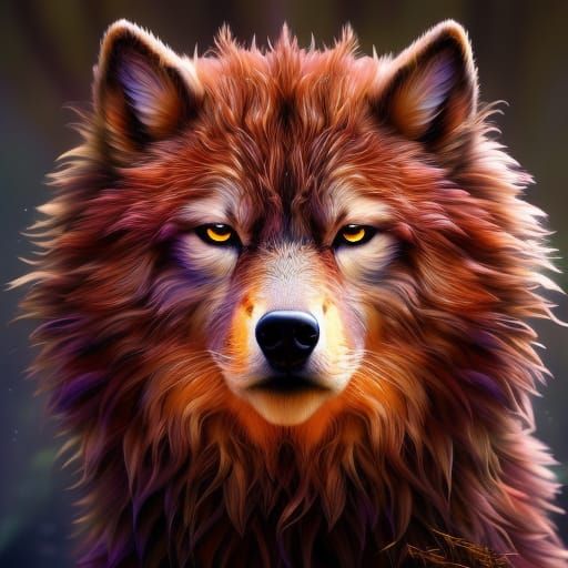 Colorful Fluffy Wolf Portrait in Graffiti Art Style