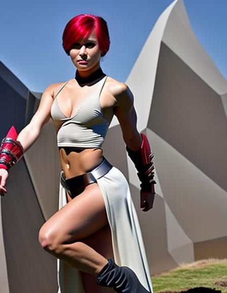 Post-Apocalyptic Muscular Woman in Science Fantasy Coliseum