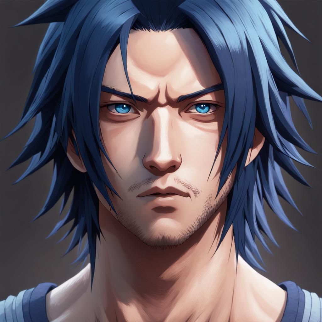 Gigachad Sasuke Portrait in Hyperdetailed Anime Style
