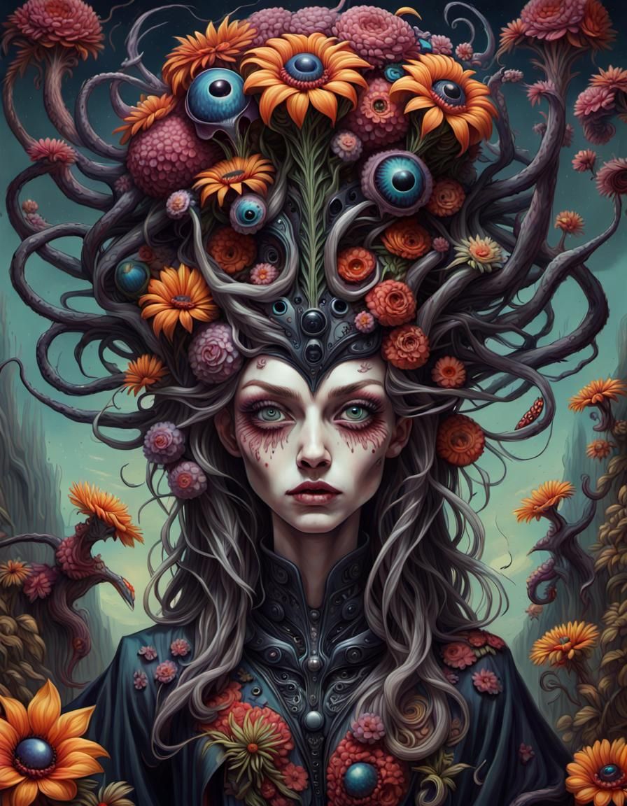 Alien Witch in Gothic Mixed Media Style