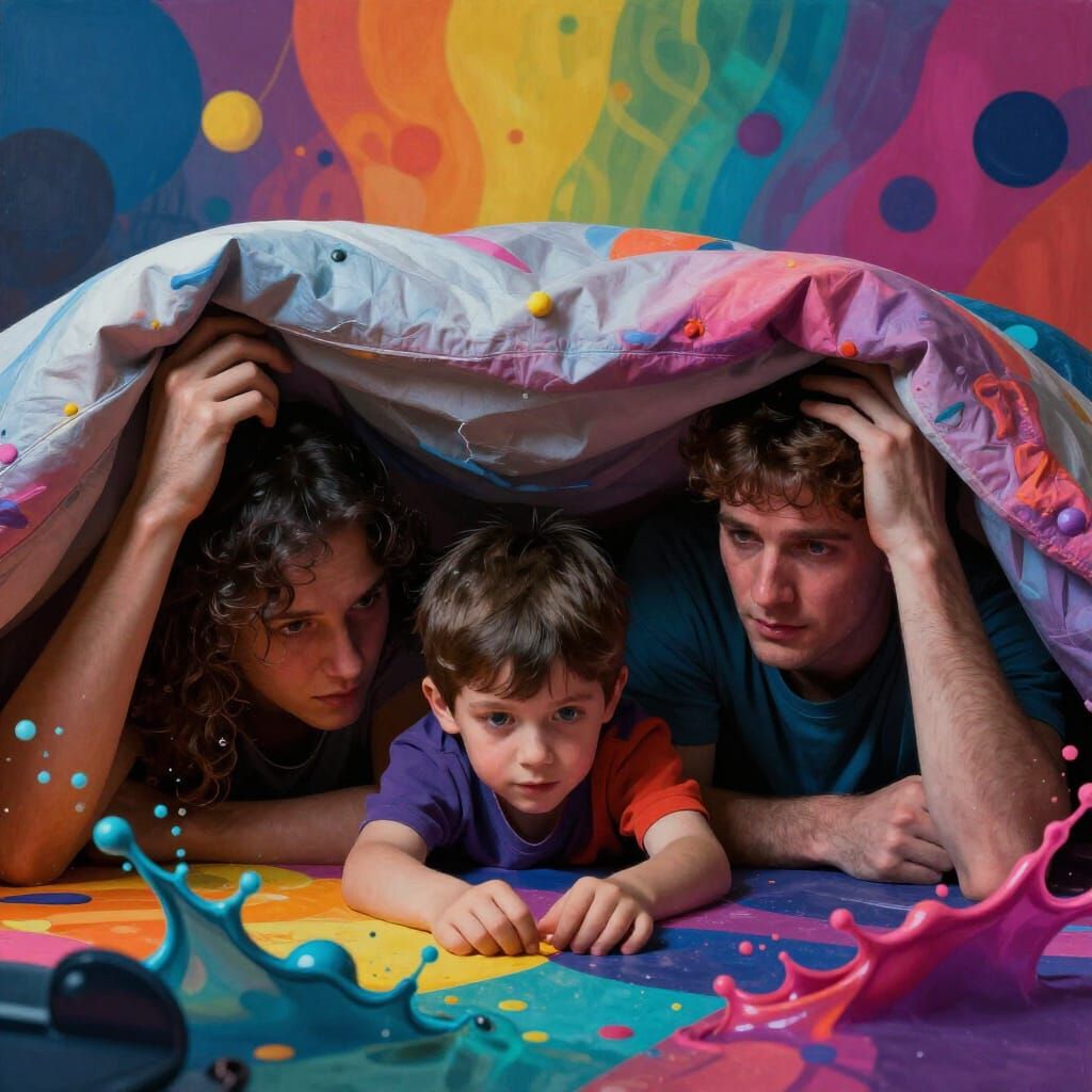Parents Hide From Children Under Bed Splash Art