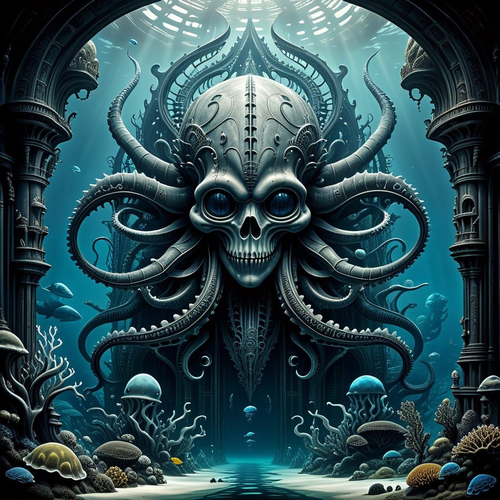 Mythical Underwater World in Gothic H.R. Giger Style