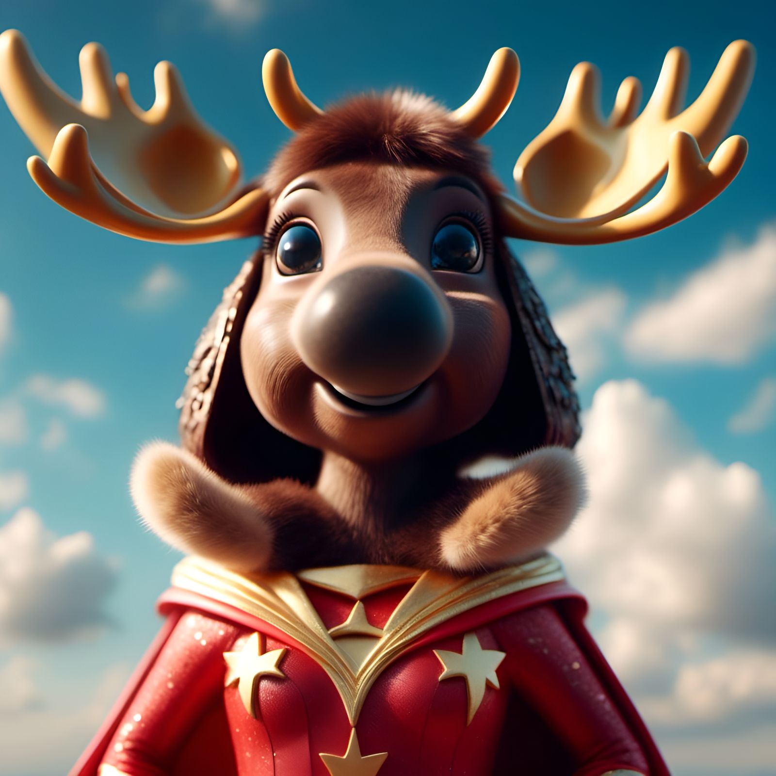 Adorable Moose Superhero Portrait in Sunny Weather