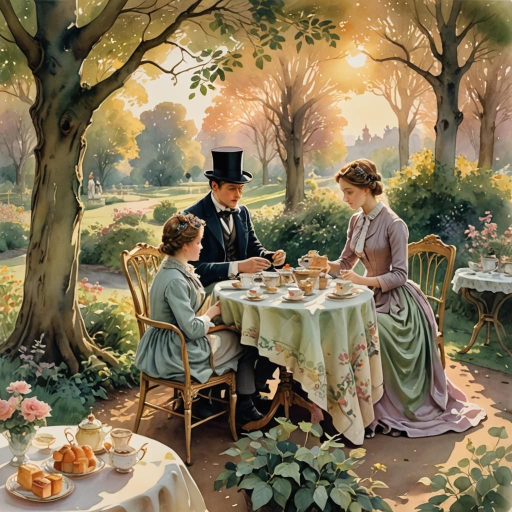 Victorian Tea Party in Watercolor Style
