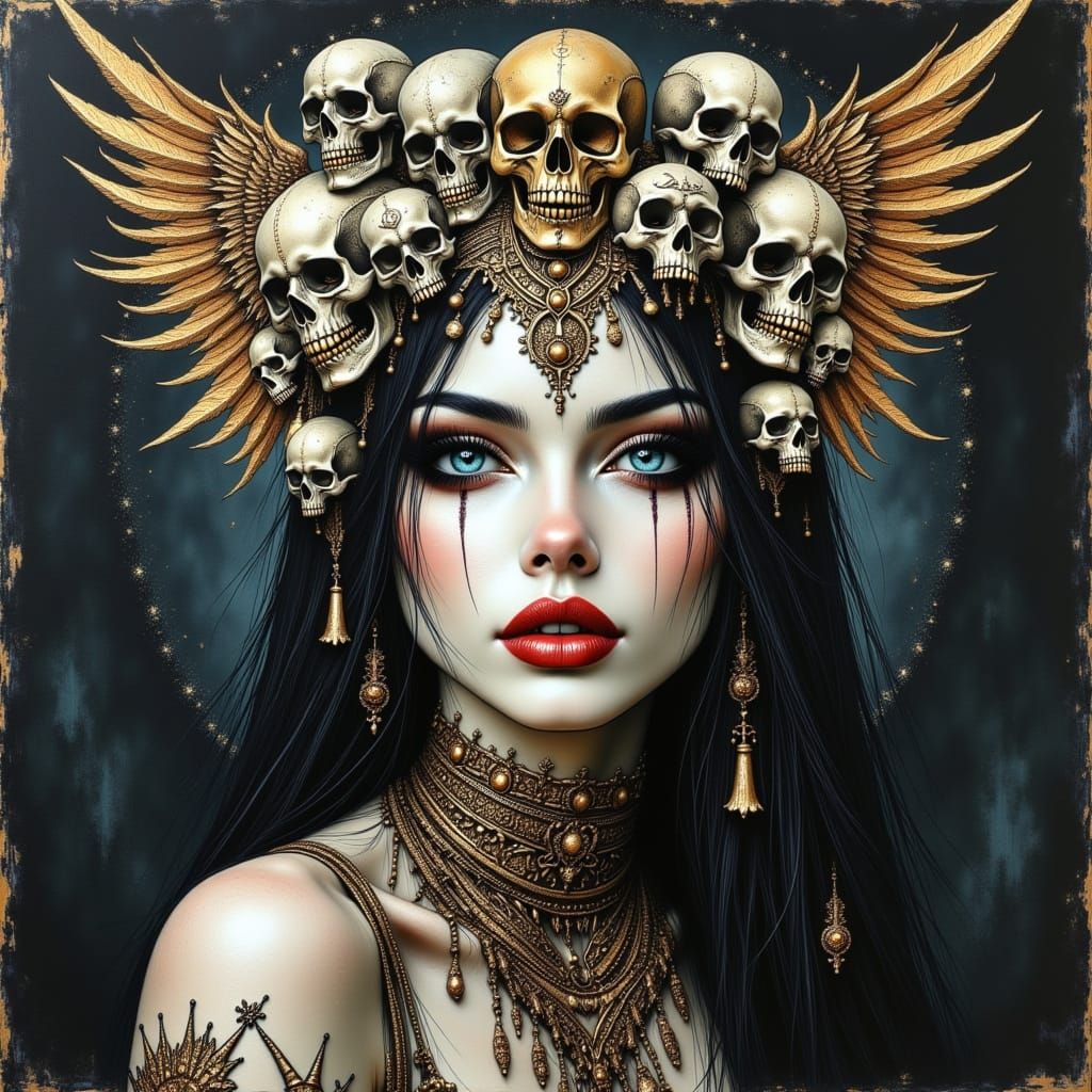 Gothic Goddess in Throne Room, Abstract Art Brut