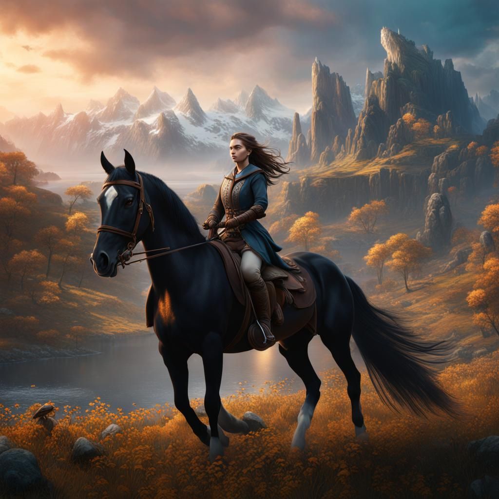 Girl Riding Horse: Detailed Matte Painting