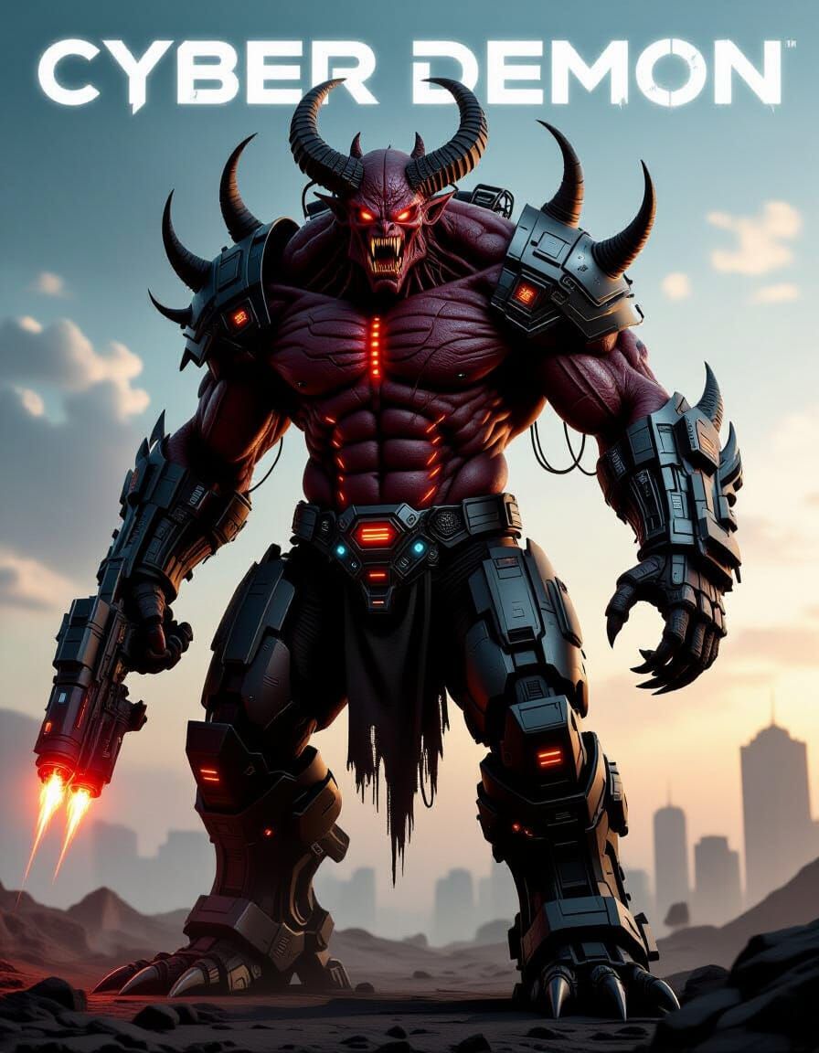 Colossal Cyberdemon in Sci-Fi Horror Cityscape