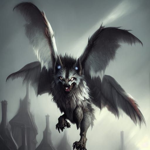 Winged Wolf-Demon Ascends in Crowded Ballroom