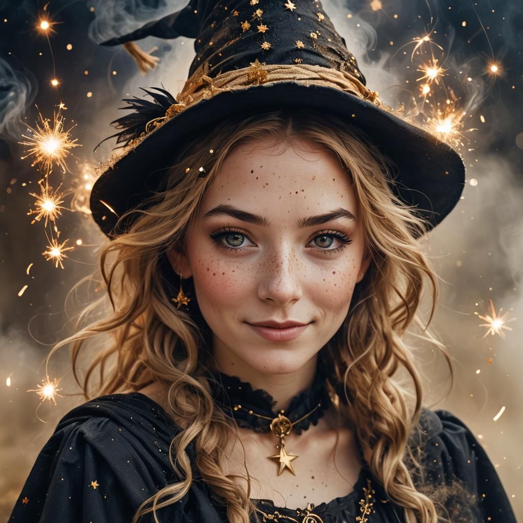 Magical Mage Girl Portrait in Whimsical Ink Style