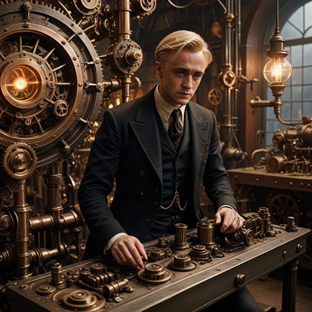 Steampunk Draco Malfoy Examines Industrial Marvels