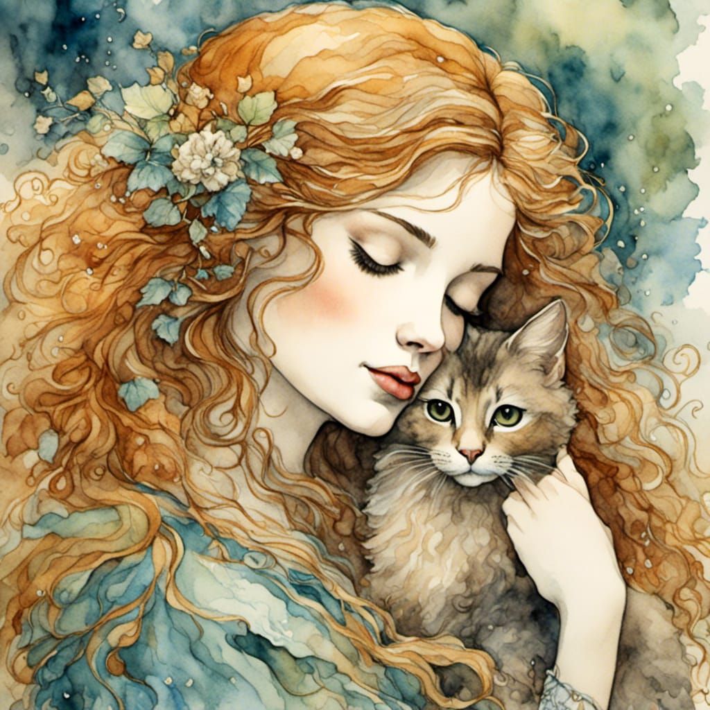 Portrait of a woman with her cat