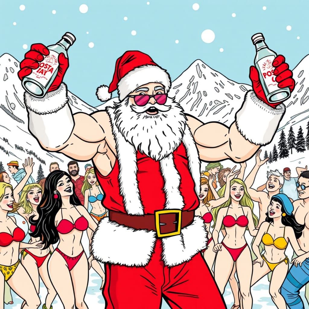 Muscle Santa Celebrates at Après-Ski Party in Black and Whit...