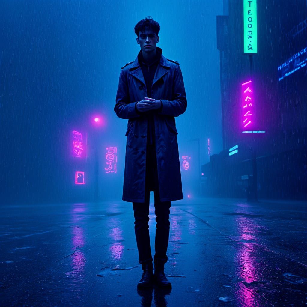 Cyberpunk Detective in a Rainy Futuristic City