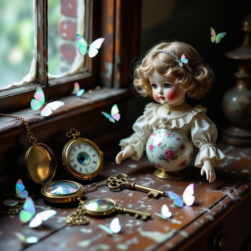 Antique Trinkets with Butterflies, Old Master Style