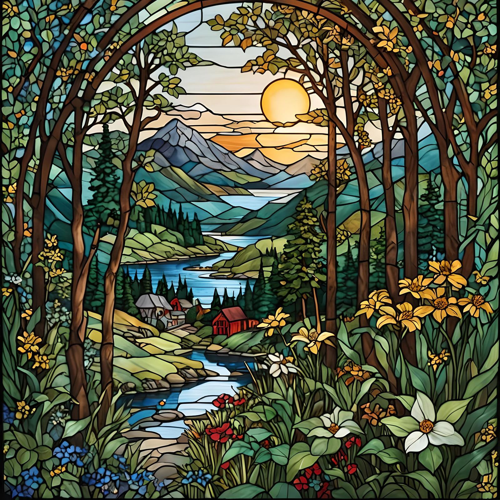 Luminous Stained Glass Scene