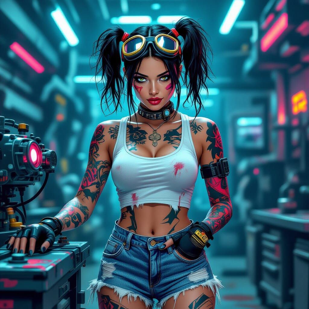 Robot Mechanic in Vibrant Screen Print Style