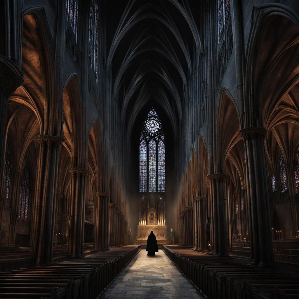 Dark Monks in Gothic Cathedral: Matte Painting