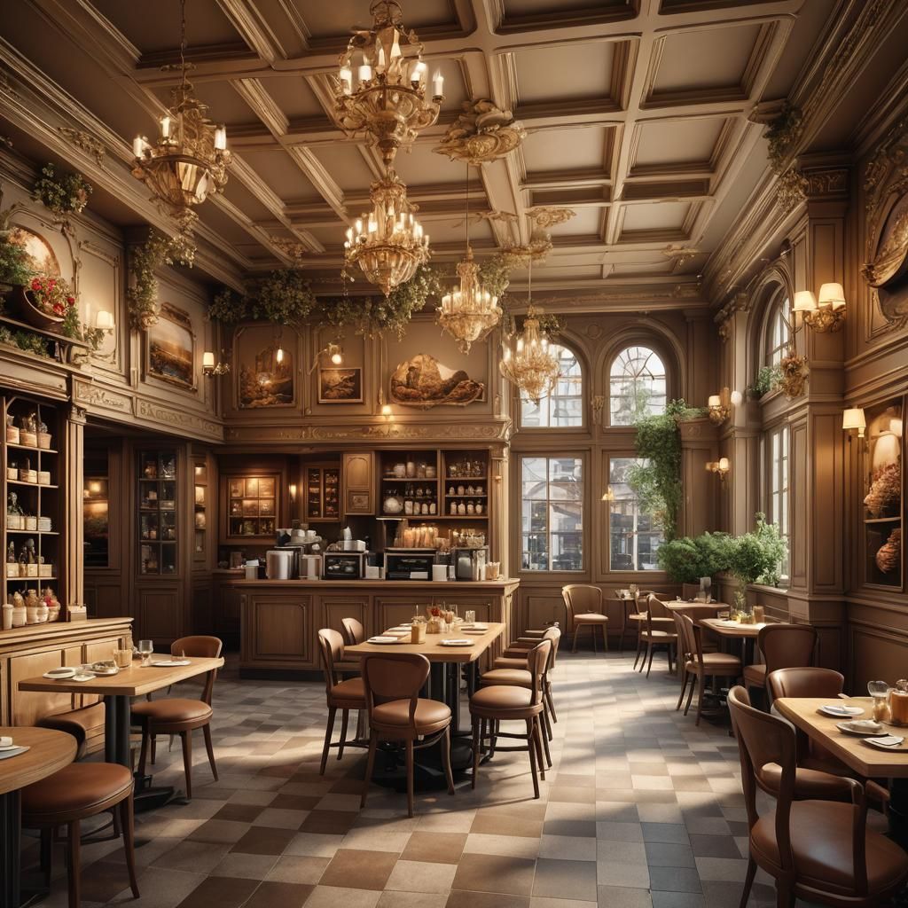 Cozy Beige Waffle Cafe: Matte Painting