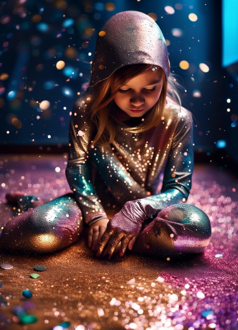 Glitter-Covered Girl in a Maximalist Art Style