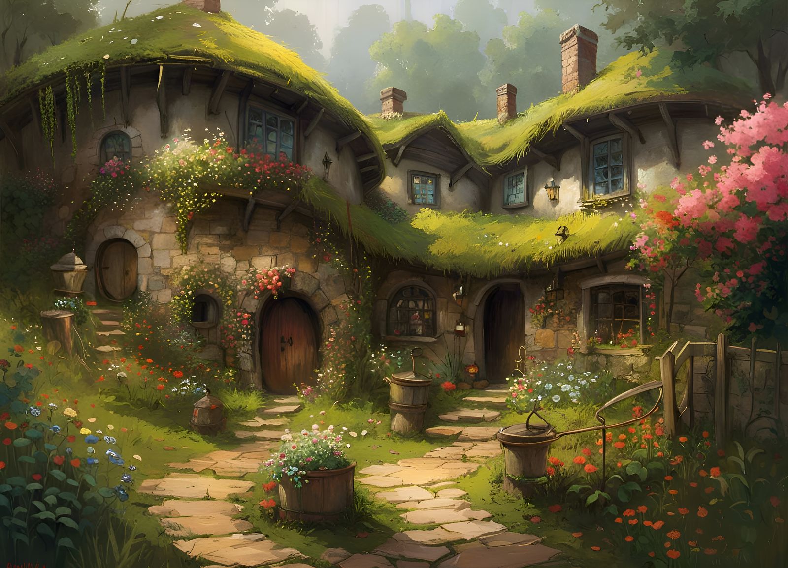 Idyllic Hobbit Village in Lush Countryside