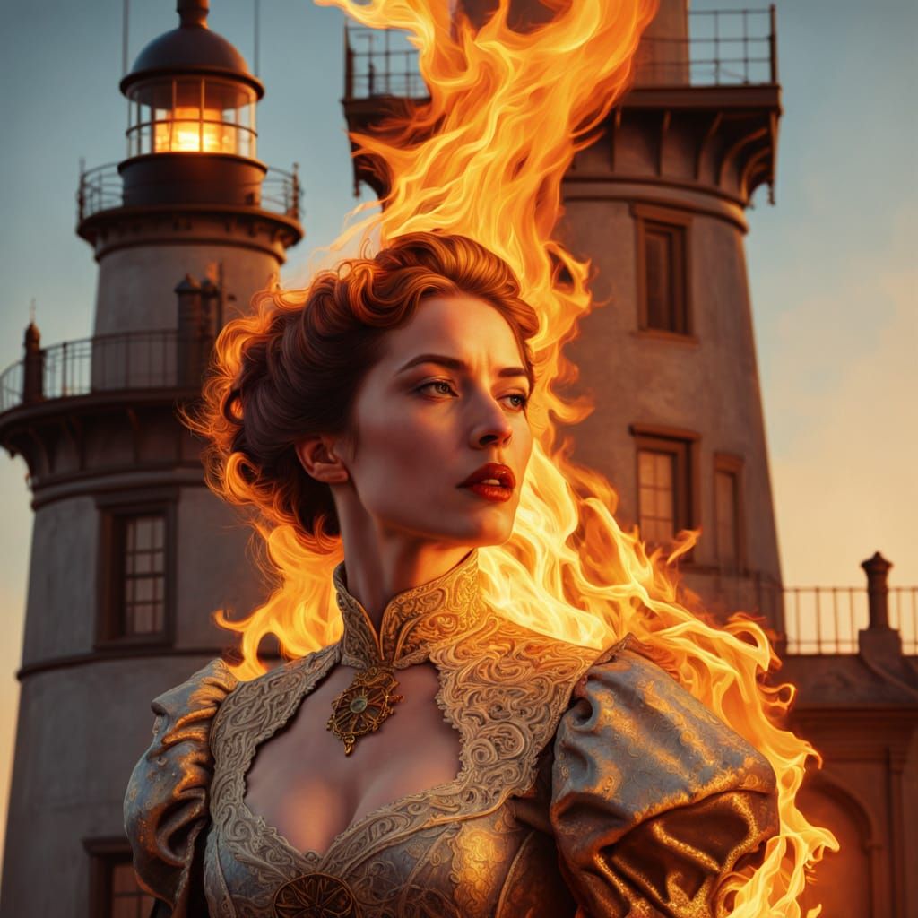 Victorian Woman Sets Fire to Lighthouse in Baroque Style
