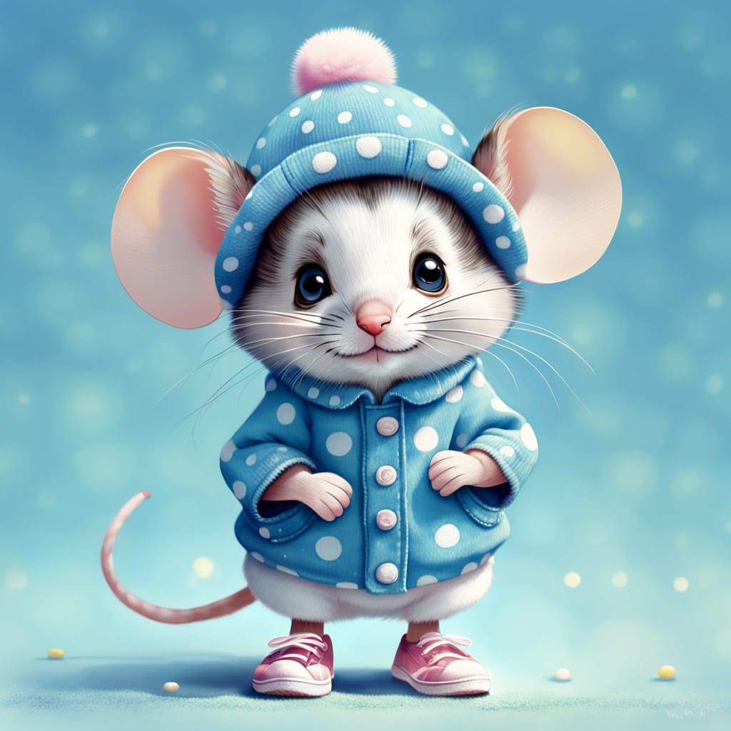Mouse in Polka Dots: A Whimsical Digital Painting
