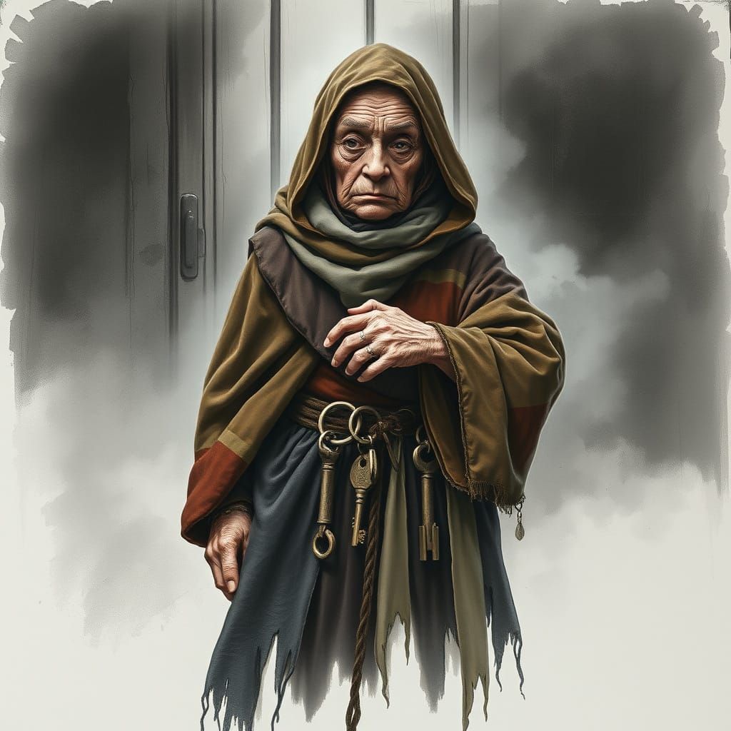 Mysterious Guardian of Ancient Secrets in Earthy Velvet Cloa...