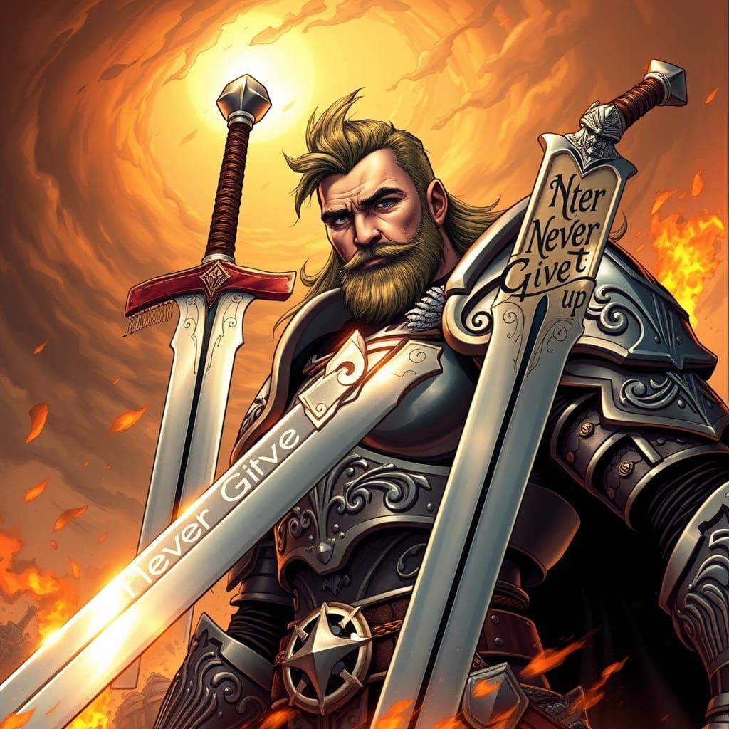 Heroic Warrior in Battle-Scarred Landscape