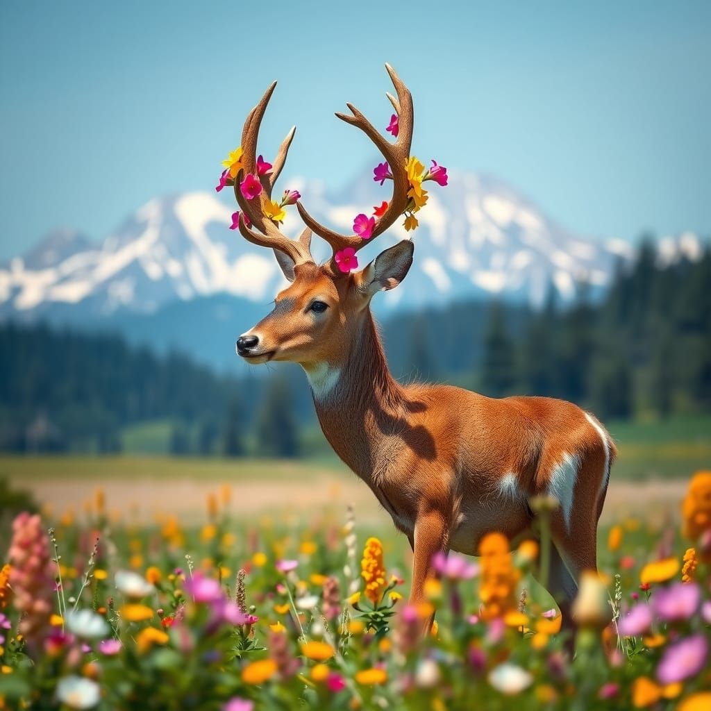 Majestic Rusa Deer in Vibrant Spring Landscape