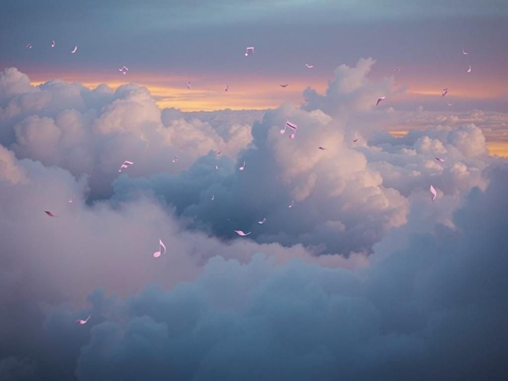 Ethereal Music Notes Float in Dreamy Cloudscape
