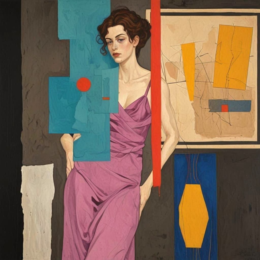 Expressive Woman Contemplates Abstract Artwork