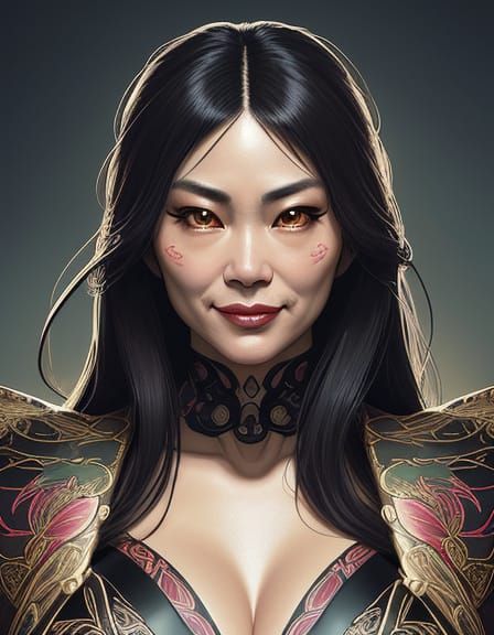 Elegant Yakuza Patroness in Art Nouveau Style