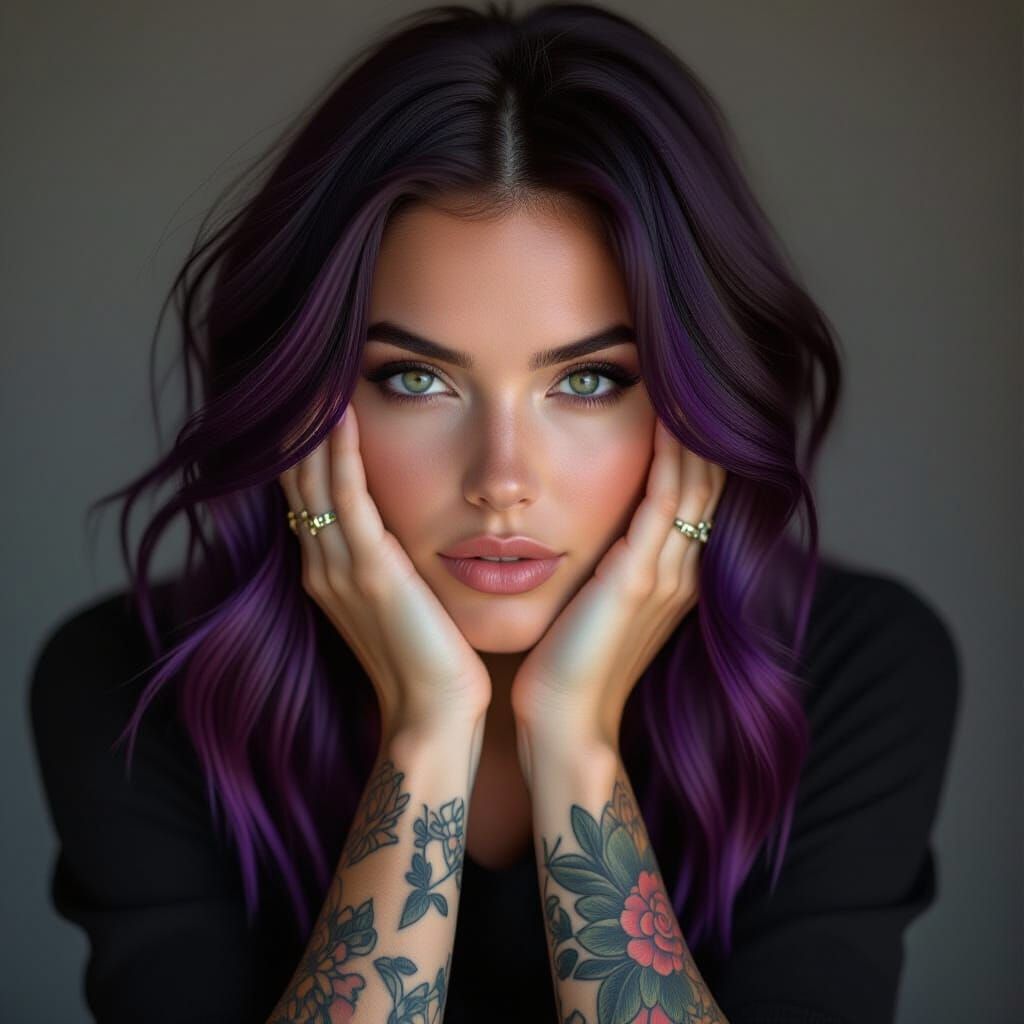 Cinematic Portrait: Woman with Auburn Hair and Tattoos