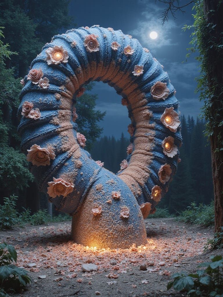 Freestanding Colossal Biolucent Denim Sandworm in Dramatic Pause Vanishing Point Trompe L'oeil
