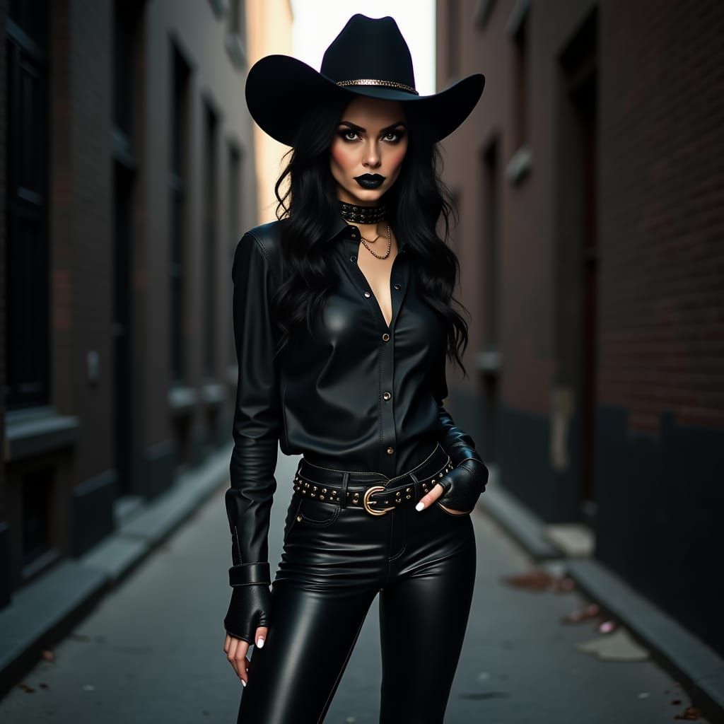 Goth Cowgirl Defiant in Dark City Alley