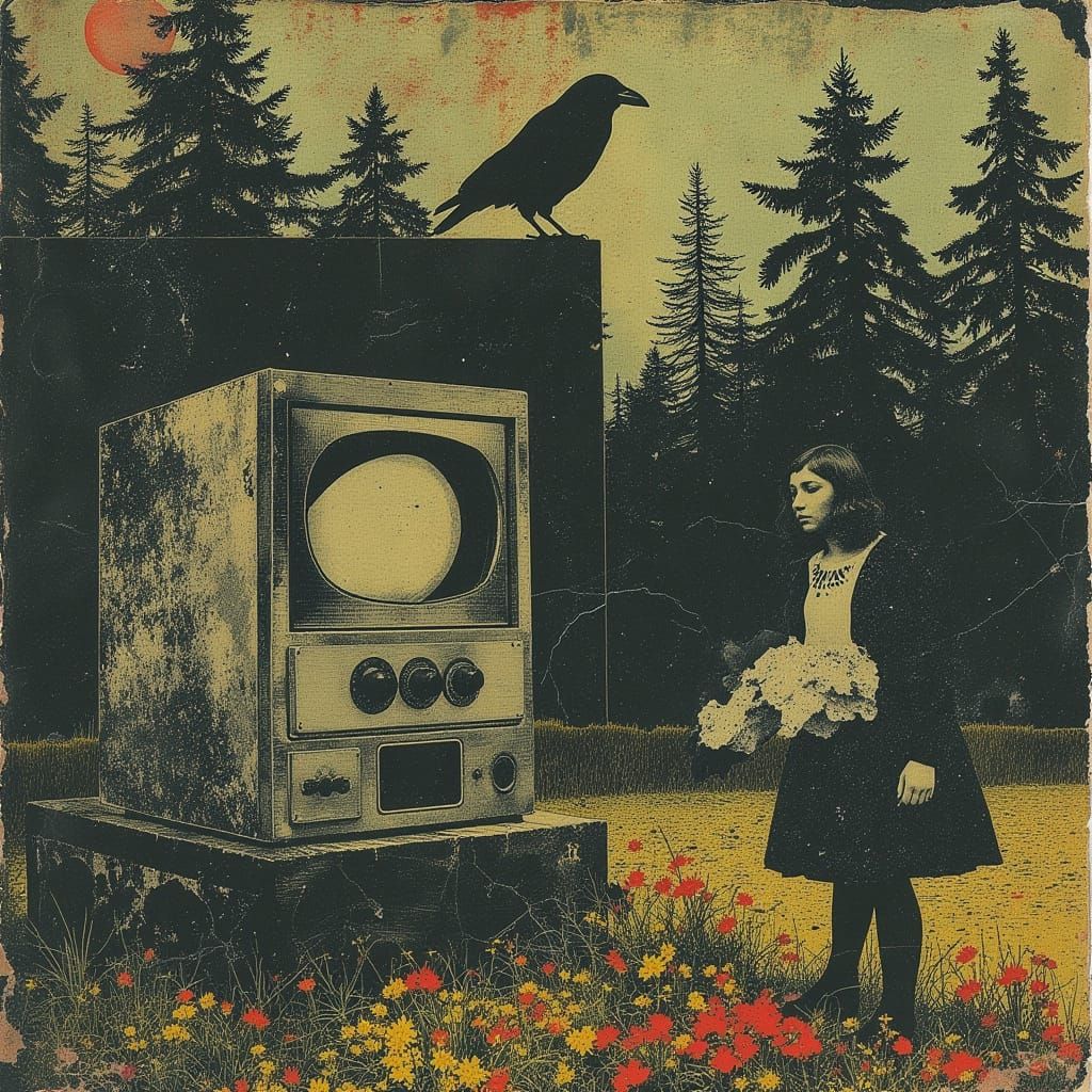 Owl in Suit Emerges into Forest From Vintage TV