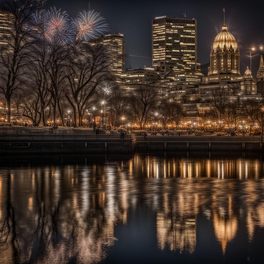 New Year's Eve Reflections: Hyperrealistic Water Scene