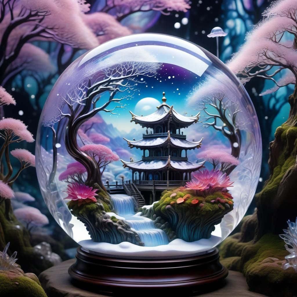 Zen Dreamscape in Glass Snow Globe
