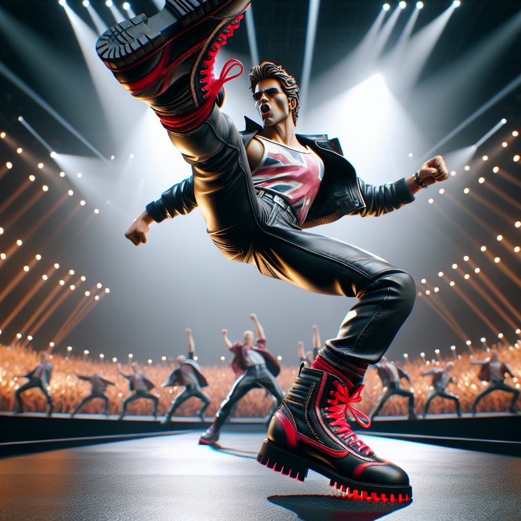 Male Dancer Kicking Onstage in Spotlight