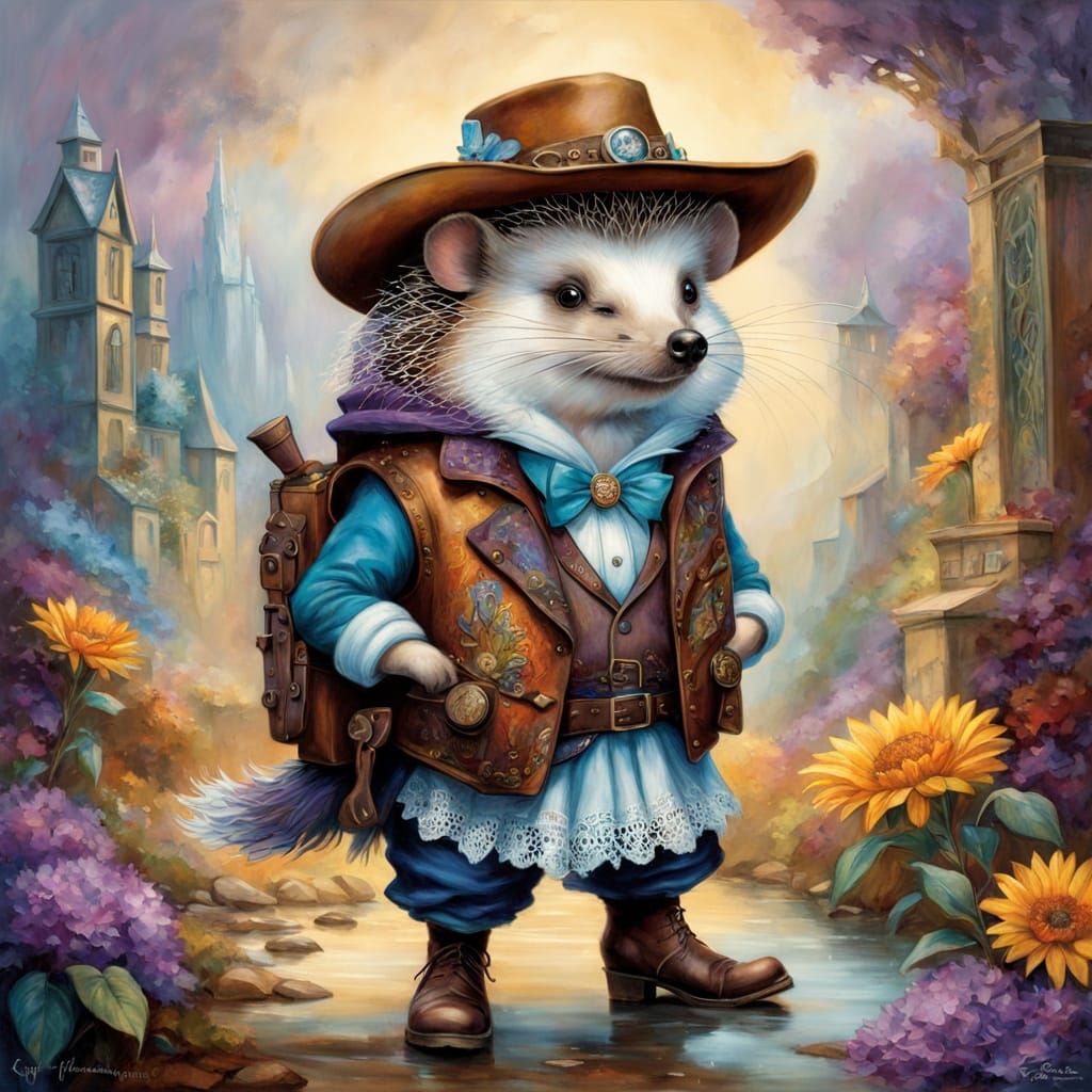 Surreal Hedgehog Propagandist with Mouse Cowgirl in Dreamy E...