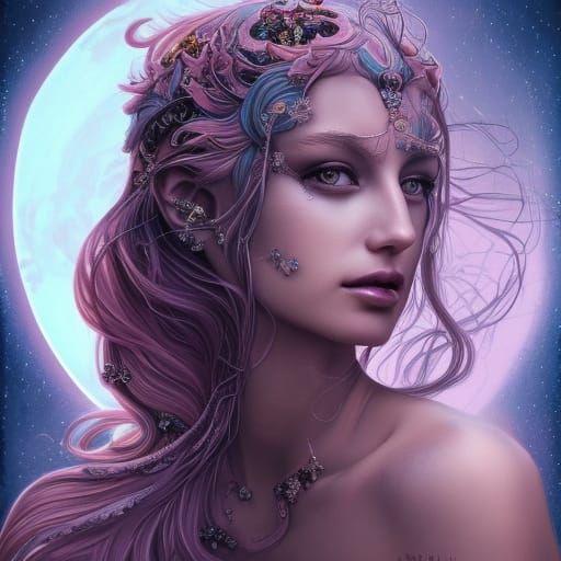 Beautiful Moon Goddess Portrait in Fantasy Art Style