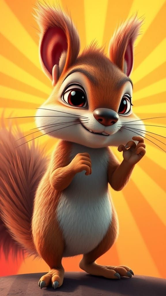 Vibrant Whimsical Squirrel Character in a Cinematic 2D Carto...