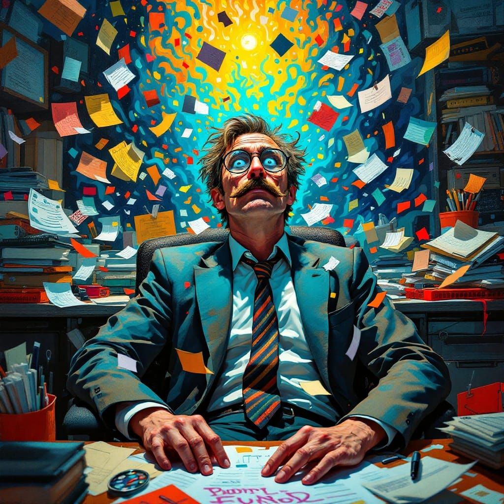 Tormented Office Worker in Fauvist Chaos